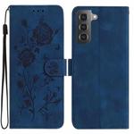 For Samsung Galaxy S21+ 5G Rose Flower Embossing Pattern Leather Phone Case(Dark Blue)