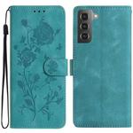 For Samsung Galaxy S21+ 5G Rose Flower Embossing Pattern Leather Phone Case(Green)