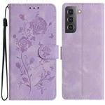 For Samsung Galaxy S21+ 5G Rose Flower Embossing Pattern Leather Phone Case(Light Purple)