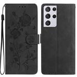 For Samsung Galaxy S21 Ultra 5G Rose Flower Embossing Pattern Leather Phone Case(Black)