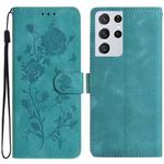 For Samsung Galaxy S21 Ultra 5G Rose Flower Embossing Pattern Leather Phone Case(Green)