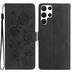 For Samsung Galaxy S22 Ultra 5G Rose Flower Embossing Pattern Leather Phone Case(Black)