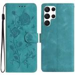 For Samsung Galaxy S22 Ultra 5G Rose Flower Embossing Pattern Leather Phone Case(Green)