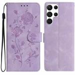 For Samsung Galaxy S22 Ultra 5G Rose Flower Embossing Pattern Leather Phone Case(Light Purple)