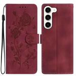 For Samsung Galaxy S23 5G Rose Flower Embossing Pattern Leather Phone Case(Red)