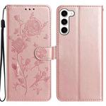 For Samsung Galaxy S23+ 5G Rose Flower Embossing Pattern Leather Phone Case(Rose Gold)