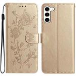 For Samsung Galaxy S23+ 5G Rose Flower Embossing Pattern Leather Phone Case(Gold)