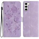 For Samsung Galaxy S23+ 5G Rose Flower Embossing Pattern Leather Phone Case(Light Purple)