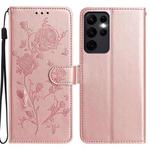 For Samsung Galaxy S23 Ultra 5G Rose Flower Embossing Pattern Leather Phone Case(Rose Gold)