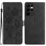 For Samsung Galaxy S23 Ultra 5G Rose Flower Embossing Pattern Leather Phone Case(Black)