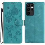 For Samsung Galaxy S23 Ultra 5G Rose Flower Embossing Pattern Leather Phone Case(Green)