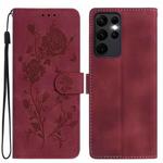 For Samsung Galaxy S23 Ultra 5G Rose Flower Embossing Pattern Leather Phone Case(Red)