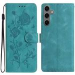 For Samsung Galaxy S24 FE 5G Rose Flower Embossing Pattern Leather Phone Case(Green)
