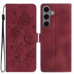 For Samsung Galaxy S24 FE 5G Rose Flower Embossing Pattern Leather Phone Case(Red)
