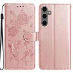 For Samsung Galaxy S24+ 5G Rose Flower Embossing Pattern Leather Phone Case(Rose Gold)