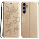 For Samsung Galaxy S24+ 5G Rose Flower Embossing Pattern Leather Phone Case(Gold)