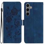 For Samsung Galaxy S24+ 5G Rose Flower Embossing Pattern Leather Phone Case(Dark Blue)