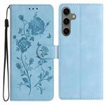 For Samsung Galaxy S24+ 5G Rose Flower Embossing Pattern Leather Phone Case(Sky Blue)