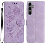 For Samsung Galaxy S24+ 5G Rose Flower Embossing Pattern Leather Phone Case(Light Purple)