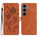 For Samsung Galaxy S24+ 5G Rose Flower Embossing Pattern Leather Phone Case(Brown)