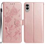 For Samsung Galaxy S25 Edge 5G Rose Flower Embossing Pattern Leather Phone Case(Rose Gold)