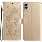 For Samsung Galaxy S25 Edge 5G Rose Flower Embossing Pattern Leather Phone Case(Gold)