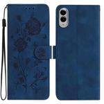 For Samsung Galaxy S25 Edge 5G Rose Flower Embossing Pattern Leather Phone Case(Dark Blue)