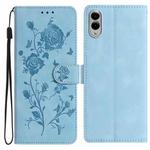 For Samsung Galaxy S25 Edge 5G Rose Flower Embossing Pattern Leather Phone Case(Sky Blue)
