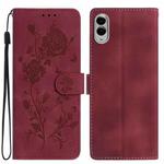 For Samsung Galaxy S25 Edge 5G Rose Flower Embossing Pattern Leather Phone Case(Red)