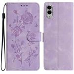 For Samsung Galaxy S25 Edge 5G Rose Flower Embossing Pattern Leather Phone Case(Light Purple)