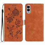 For Samsung Galaxy S25 Edge 5G Rose Flower Embossing Pattern Leather Phone Case(Brown)