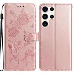 For Samsung Galaxy S25 Ultra 5G Rose Flower Embossing Pattern Leather Phone Case(Rose Gold)