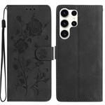 For Samsung Galaxy S25 Ultra 5G Rose Flower Embossing Pattern Leather Phone Case(Black)
