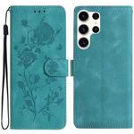 For Samsung Galaxy S25 Ultra 5G Rose Flower Embossing Pattern Leather Phone Case(Green)