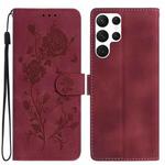 For Samsung Galaxy S25 Ultra 5G Rose Flower Embossing Pattern Leather Phone Case(Red)