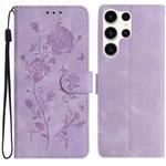 For Samsung Galaxy S25 Ultra 5G Rose Flower Embossing Pattern Leather Phone Case(Light Purple)