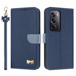 For OPPO Reno12 Pro 5G Metal Bow Leather Phone Case with Hand Strap(Dark Blue)