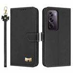 For OPPO Reno12 Pro 5G Metal Bow Leather Phone Case with Hand Strap(Black)