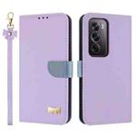 For OPPO Reno12 Pro 5G Metal Bow Leather Phone Case with Hand Strap(Purple)