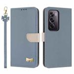 For OPPO Reno12 Pro 5G Metal Bow Leather Phone Case with Hand Strap(Light Blue)