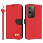 For OPPO A5 5G Global / A3 4G Global Metal Bow Leather Phone Case with Hand Strap(Red)
