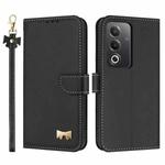 For OPPO A5 5G Global / A3 4G Global Metal Bow Leather Phone Case with Hand Strap(Black)