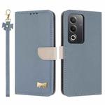 For OPPO A5 5G Global / A3 4G Global Metal Bow Leather Phone Case with Hand Strap(Light Blue)