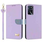 For OPPO A16 Metal Bow Leather Phone Case with Hand Strap(Purple)