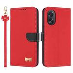 For OPPO A38 4G Global / A18 Metal Bow Leather Phone Case with Hand Strap(Red)