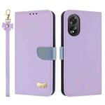 For OPPO A38 4G Global / A18 Metal Bow Leather Phone Case with Hand Strap(Purple)