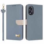 For OPPO A38 4G Global / A18 Metal Bow Leather Phone Case with Hand Strap(Light Blue)