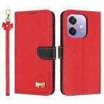 For OPPO A40 4G Global / A60 Metal Bow Leather Phone Case with Hand Strap(Red)
