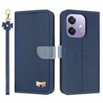For OPPO A40 4G Global / A60 Metal Bow Leather Phone Case with Hand Strap(Dark Blue)