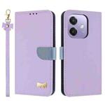 For OPPO A40 4G Global / A60 Metal Bow Leather Phone Case with Hand Strap(Purple)